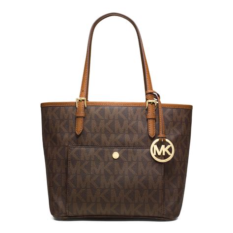 michael kors jet set travel medium pvc logo tote brown|michael kors designer tote jet set.